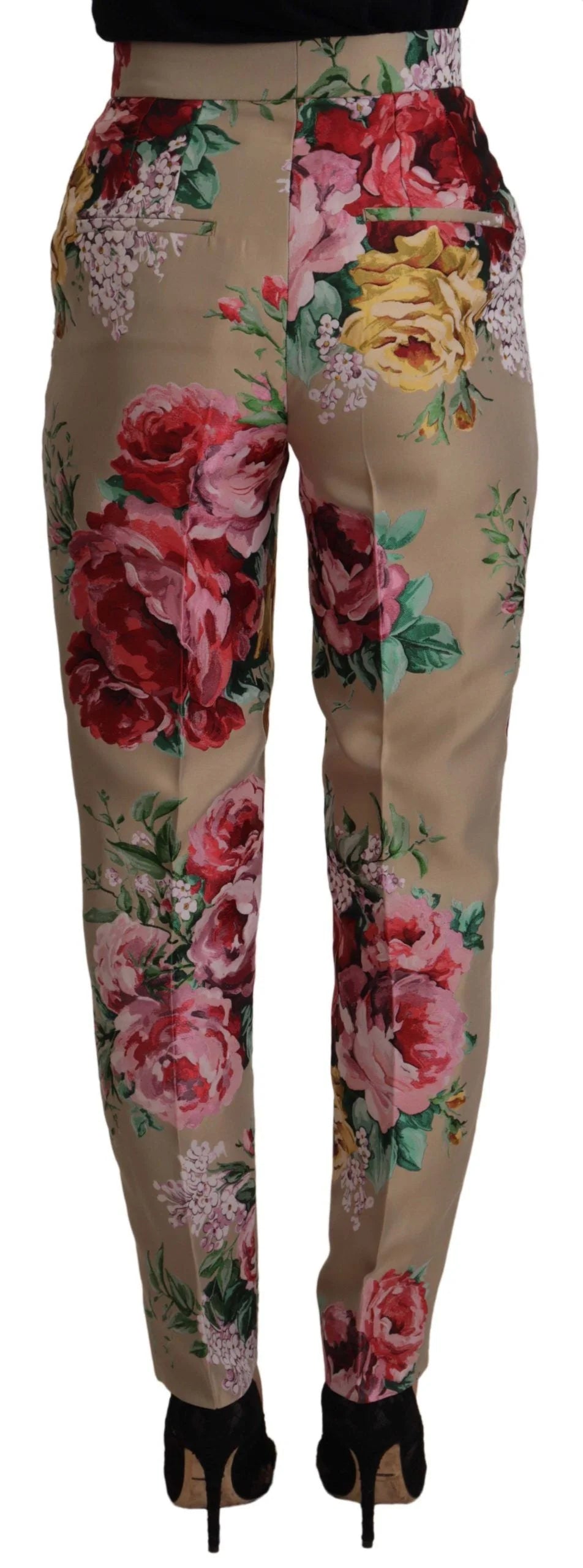 Dolce & Gabbana Beige Floral Dress Formal High Waist Pants - Trousers