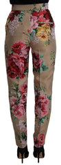 Dolce & Gabbana Beige Floral Dress Formal High Waist Pants - Trousers