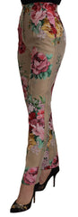 Dolce & Gabbana Beige Floral Dress Formal High Waist Pants - Trousers