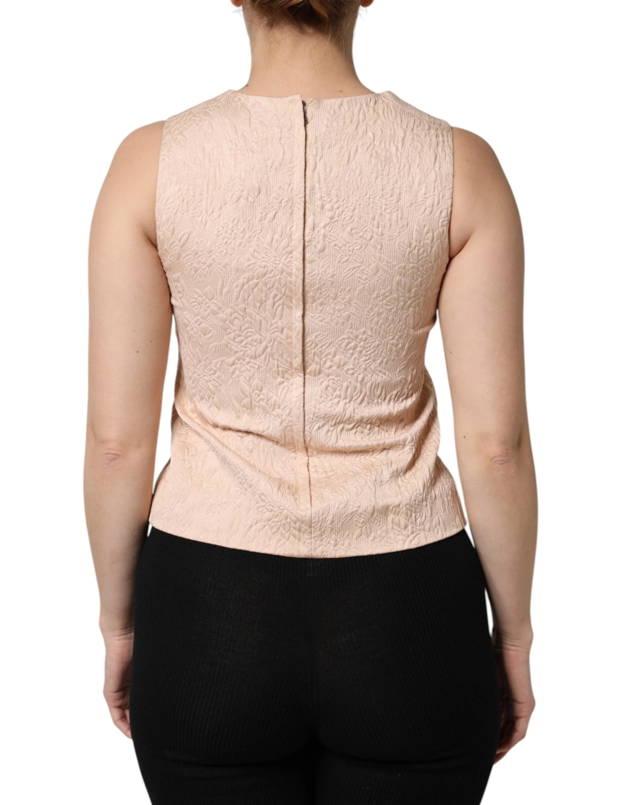 Dolce & Gabbana Beige Floral Embroidery Sleeveless Tank Top - Tank Tops