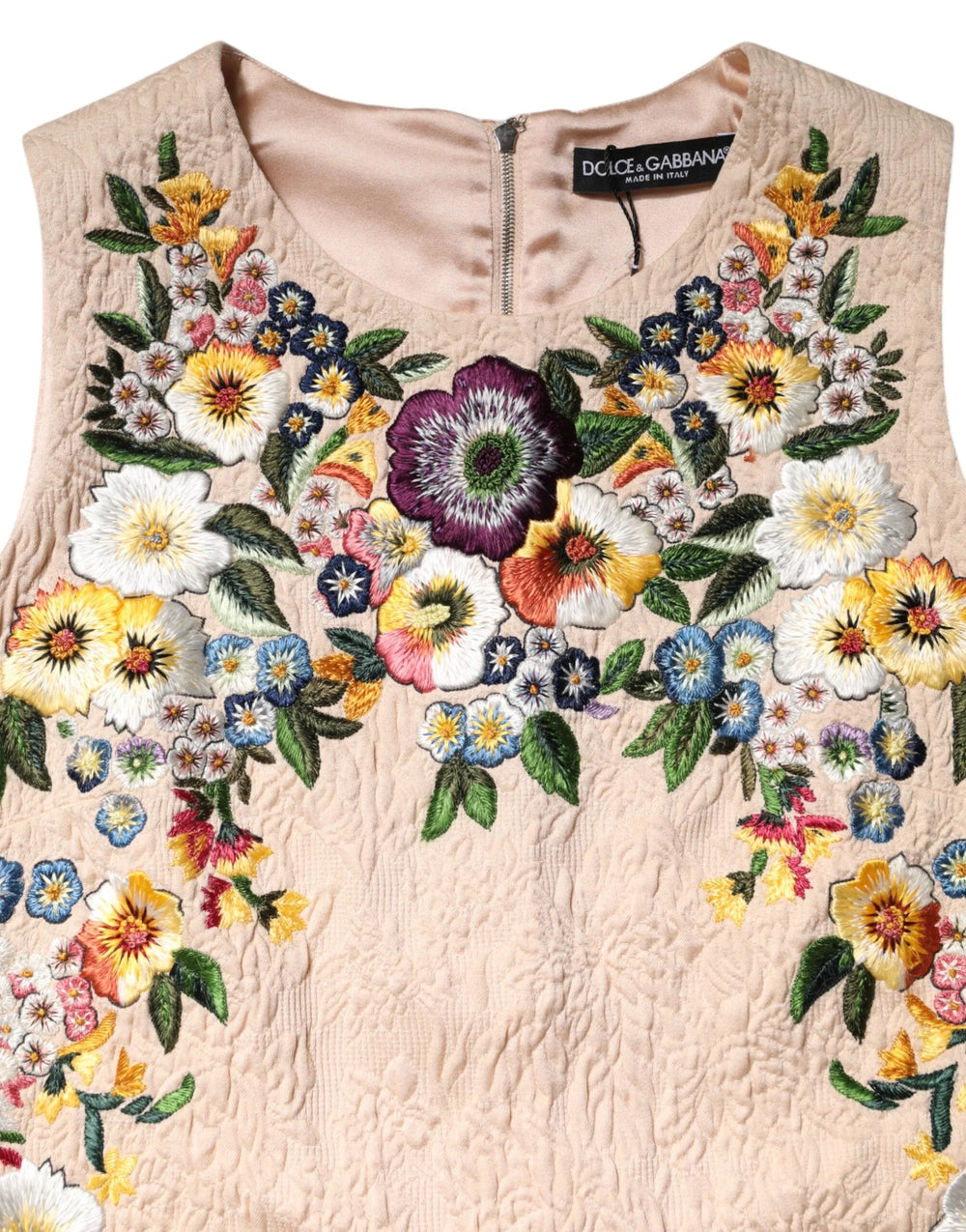 Dolce & Gabbana Beige Floral Embroidery Sleeveless Tank Top - Tank Tops