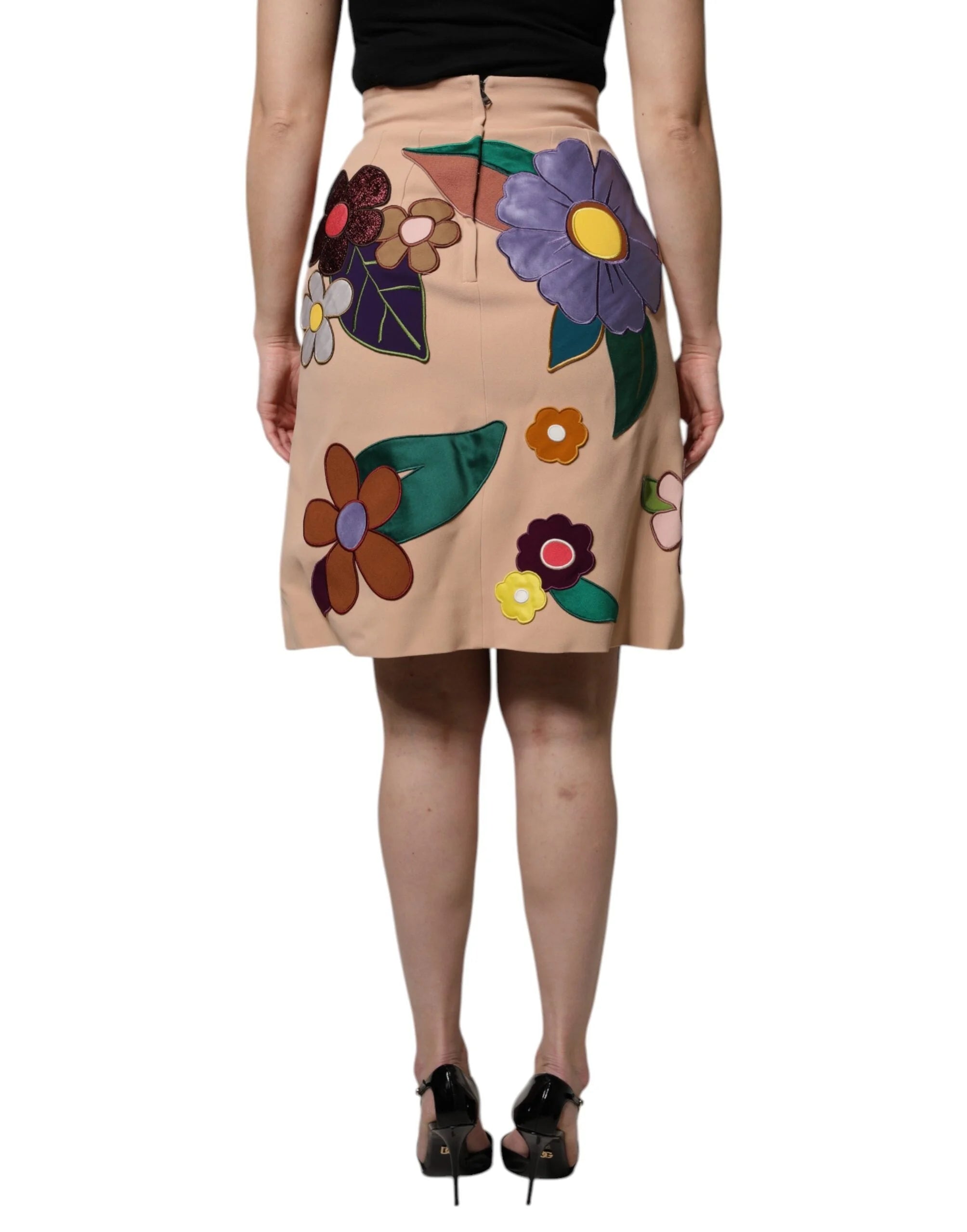 Dolce & Gabbana Beige Floral High Waist Pencil Cut Skirt - Skirts