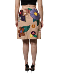 Dolce & Gabbana Beige Floral High Waist Pencil Cut Skirt - Skirts