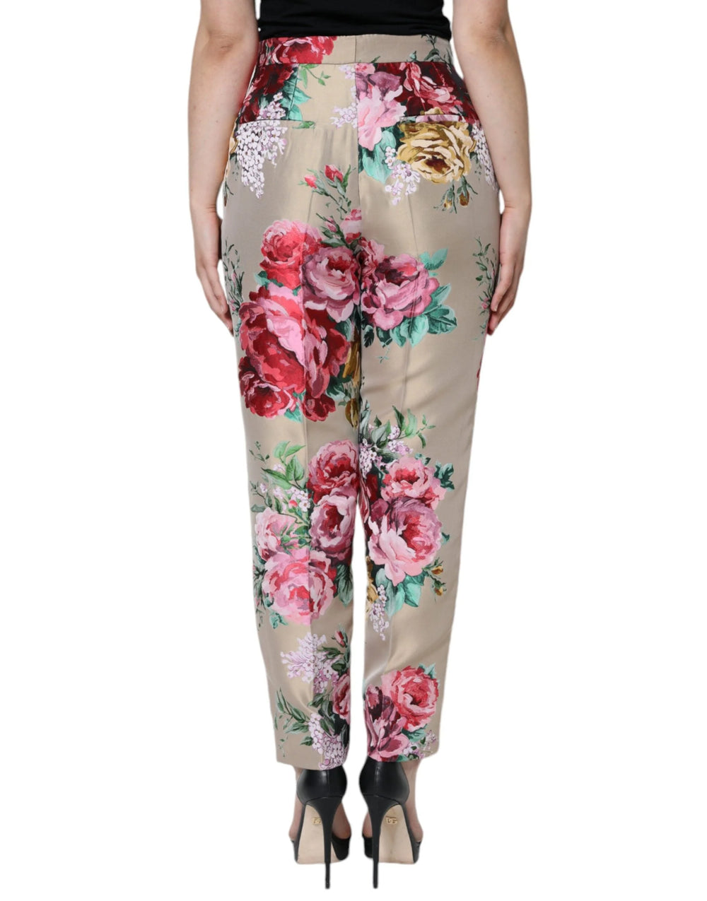 Dolce & Gabbana Beige Floral Jacquard High Waist Tapered Pants - IT46|XL - Trousers