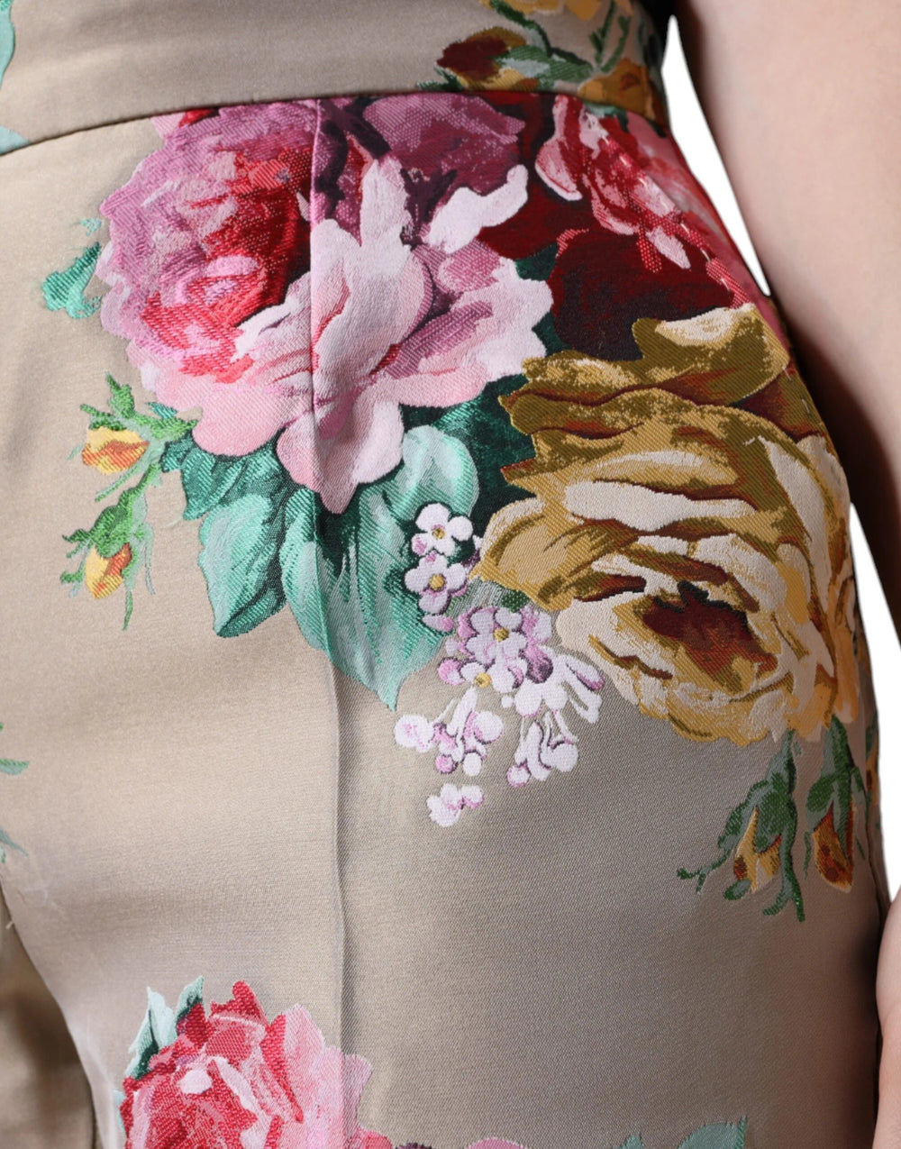 Dolce & Gabbana Beige Floral Jacquard High Waist Tapered Pants - IT46|XL - Trousers