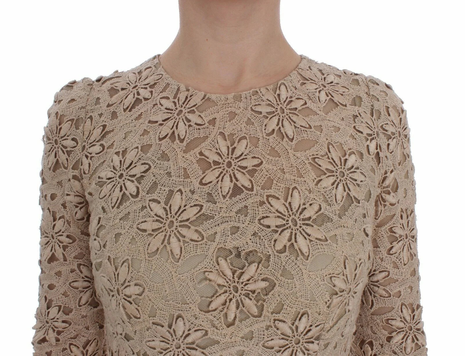 Dolce & Gabbana Beige Floral Lace Sheath Maxi Dress - IT40|S - Dresses