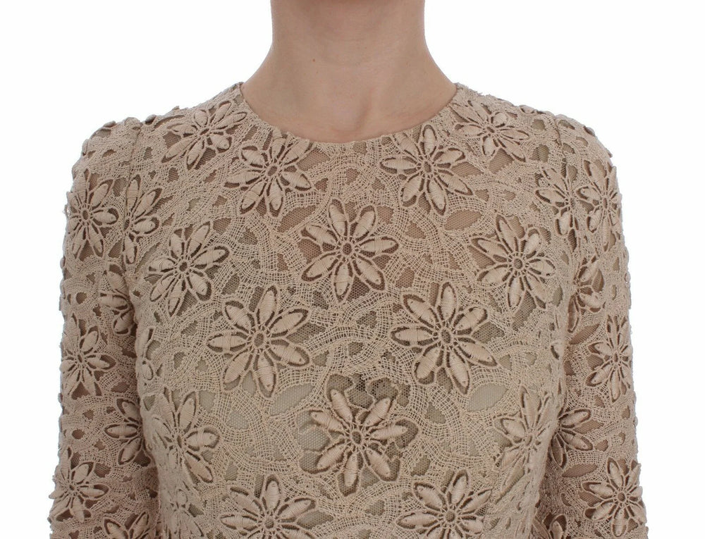 Dolce & Gabbana Beige Floral Lace Sheath Maxi Dress - IT40|S - Dresses