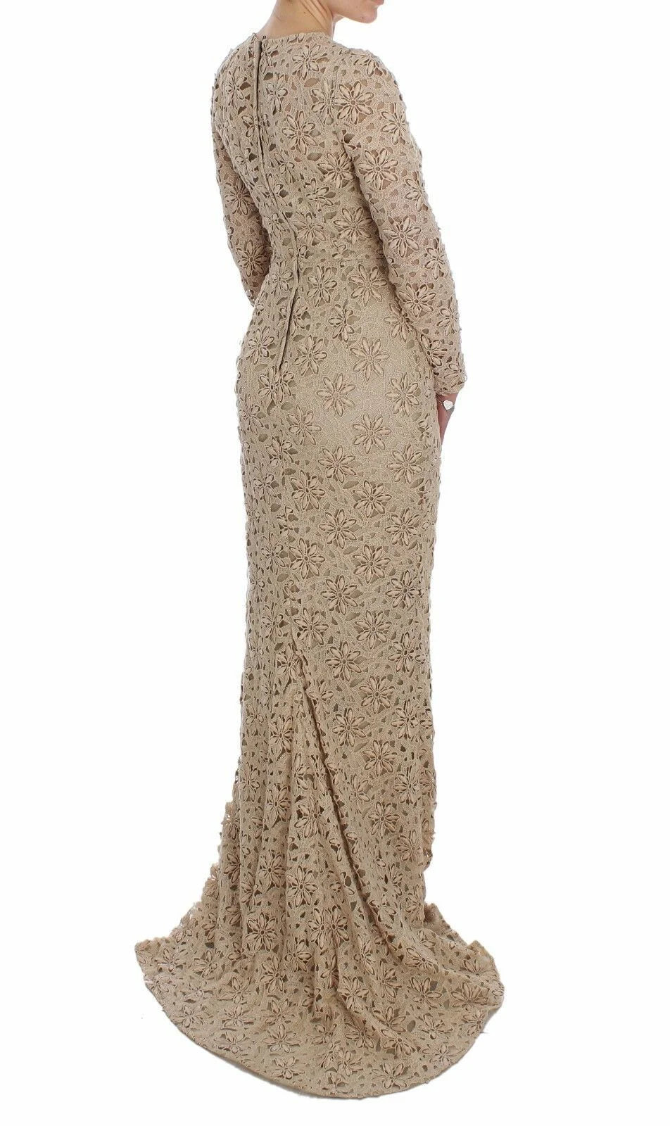 Dolce & Gabbana Beige Floral Lace Sheath Maxi Dress - IT40|S - Dresses