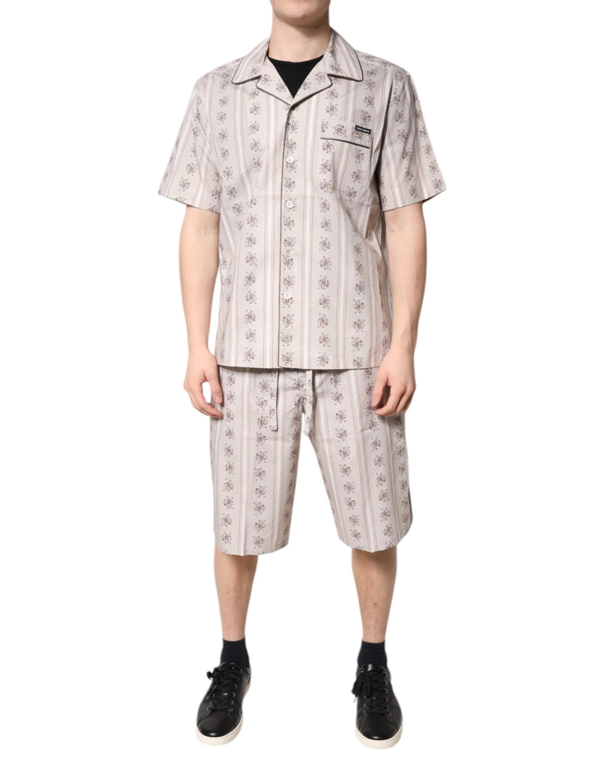 Dolce & Gabbana Beige Floral Print Cotton Men Pajama Set Sleepwear - Pajamas