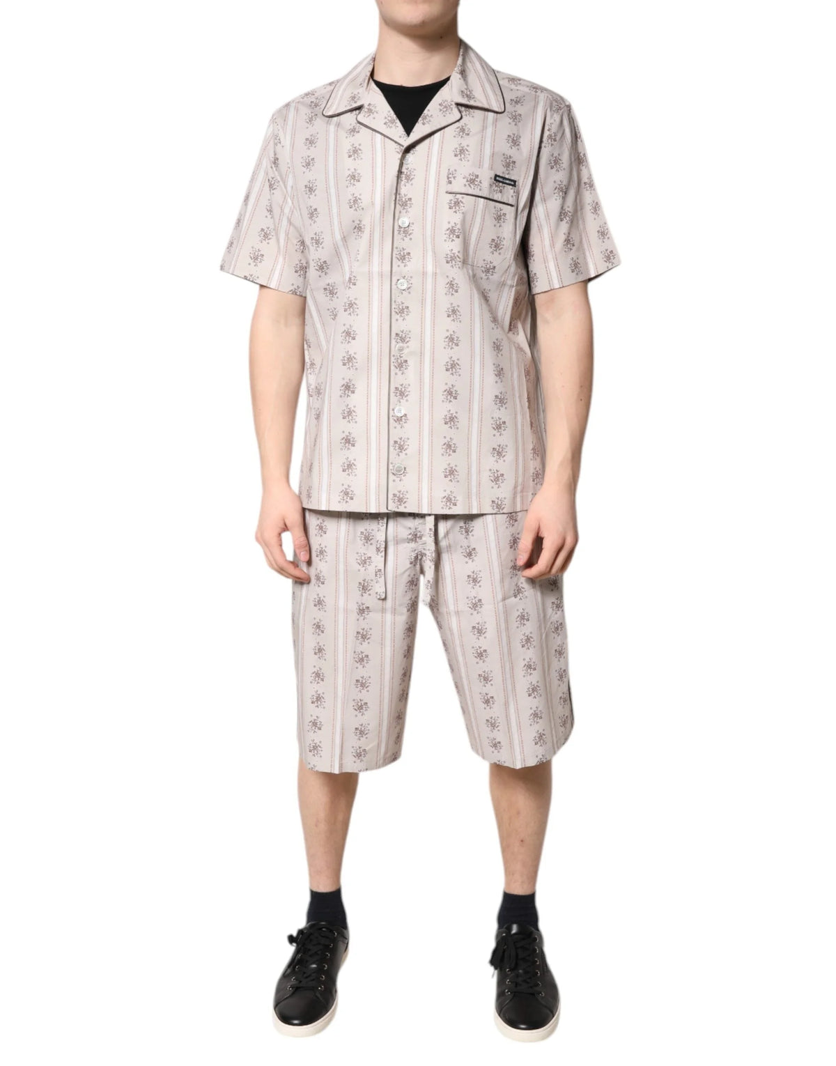 Dolce & Gabbana Beige Floral Print Cotton Men Pajama Set Sleepwear - Pajamas