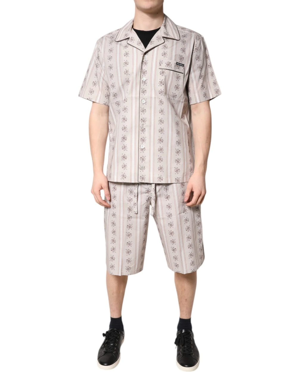 Dolce & Gabbana Beige Floral Print Cotton Men Pajama Set Sleepwear - Pajamas