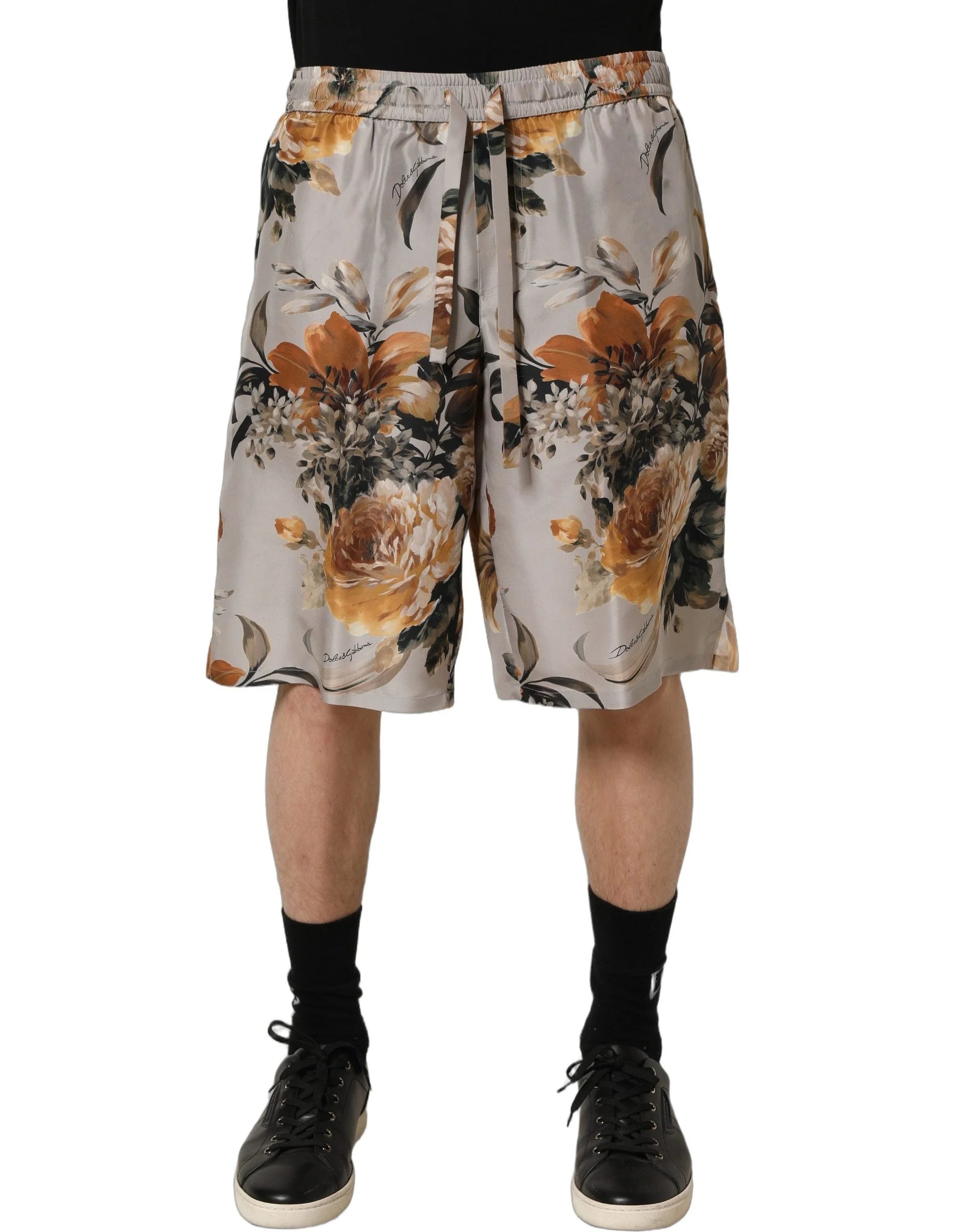 Dolce & Gabbana Beige Floral Print Silk Men Bermuda Shorts - IT50 | L