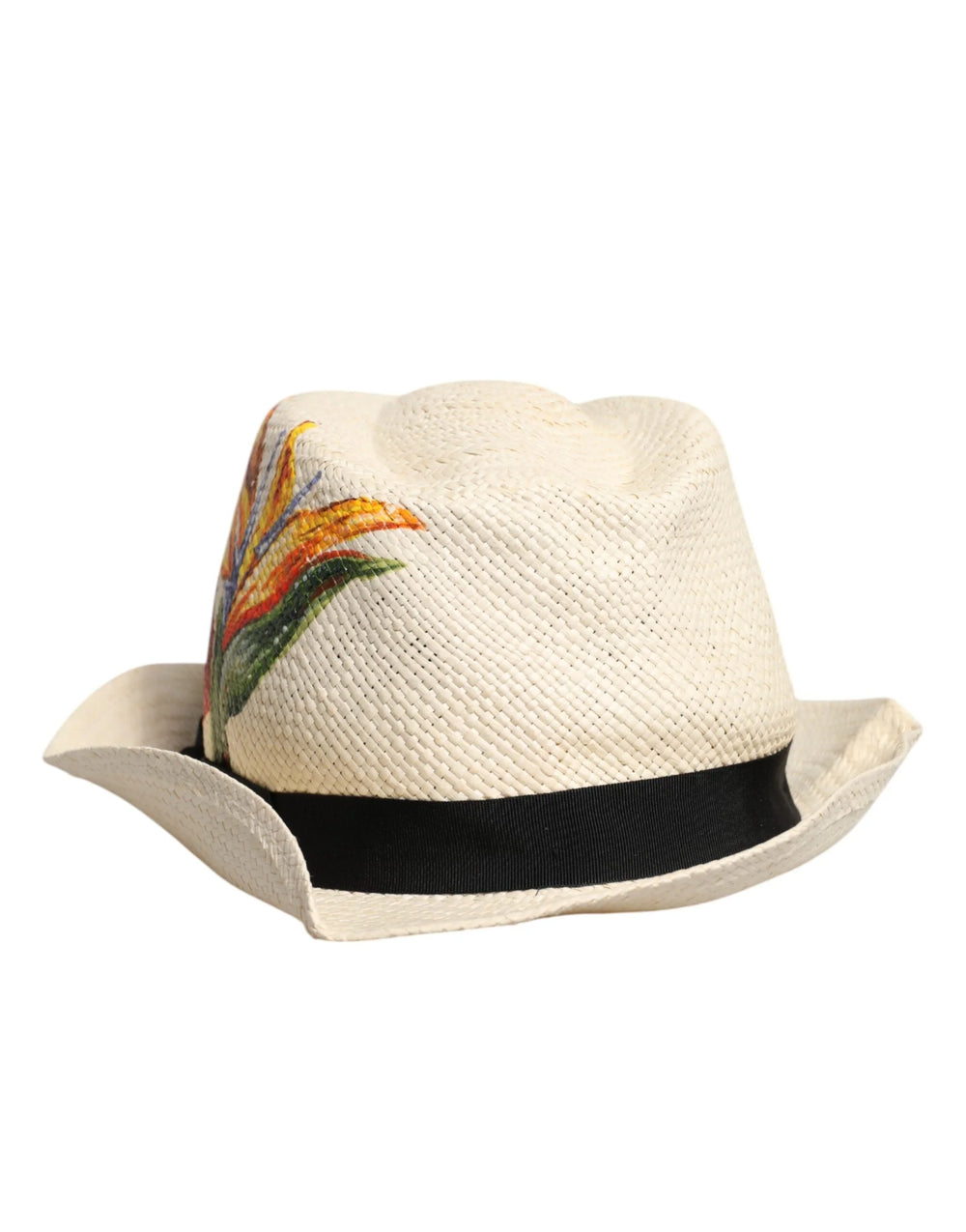 Dolce & Gabbana Beige Floral Print Straw Wide Brim Fedora Hat - Fedoras