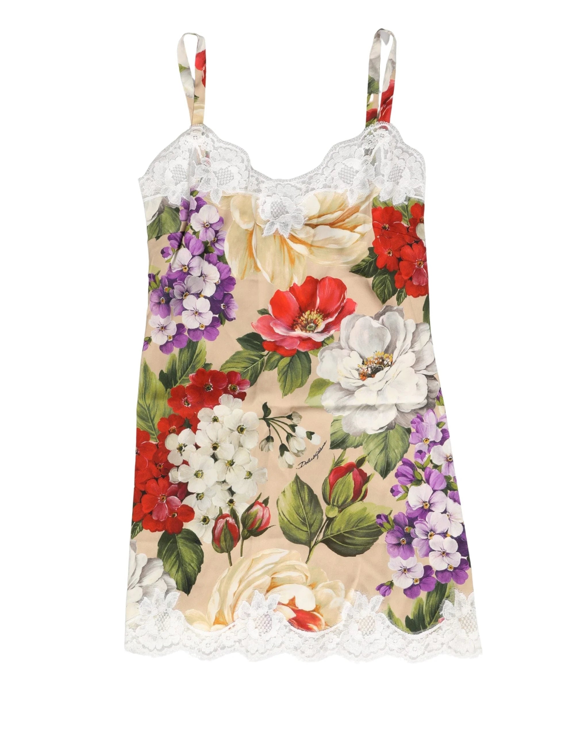 Dolce & Gabbana Beige Floral Silk Tank Short Chemise Sleepwear - IT3 | M