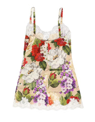 Dolce & Gabbana Beige Floral Silk Tank Short Chemise Sleepwear - IT3 | M