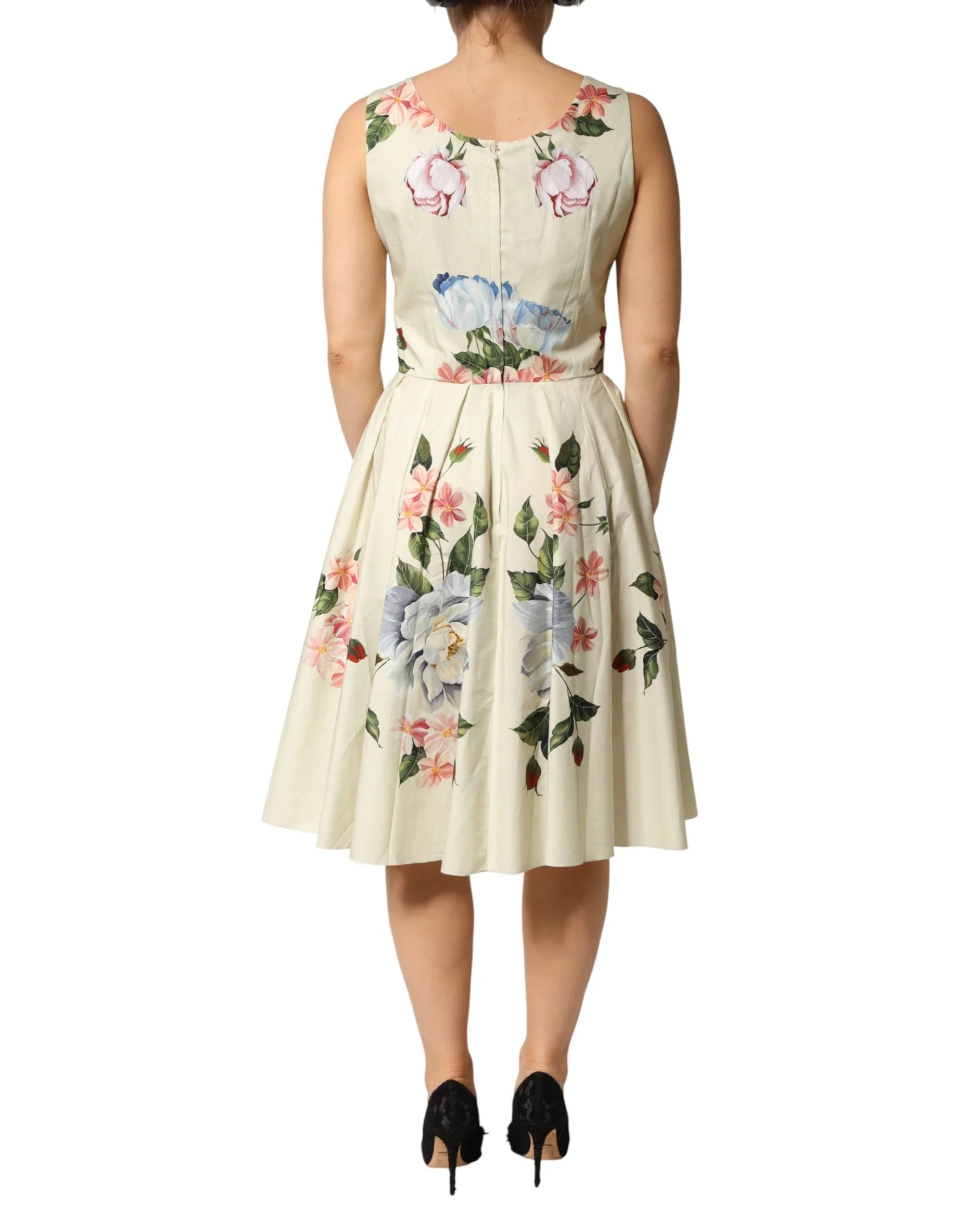 Dolce & Gabbana Beige Floral Sleeveless A-line Dress - IT40|S