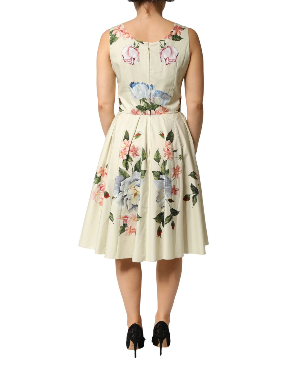 Dolce & Gabbana Beige Floral Sleeveless A-line Dress - IT40|S