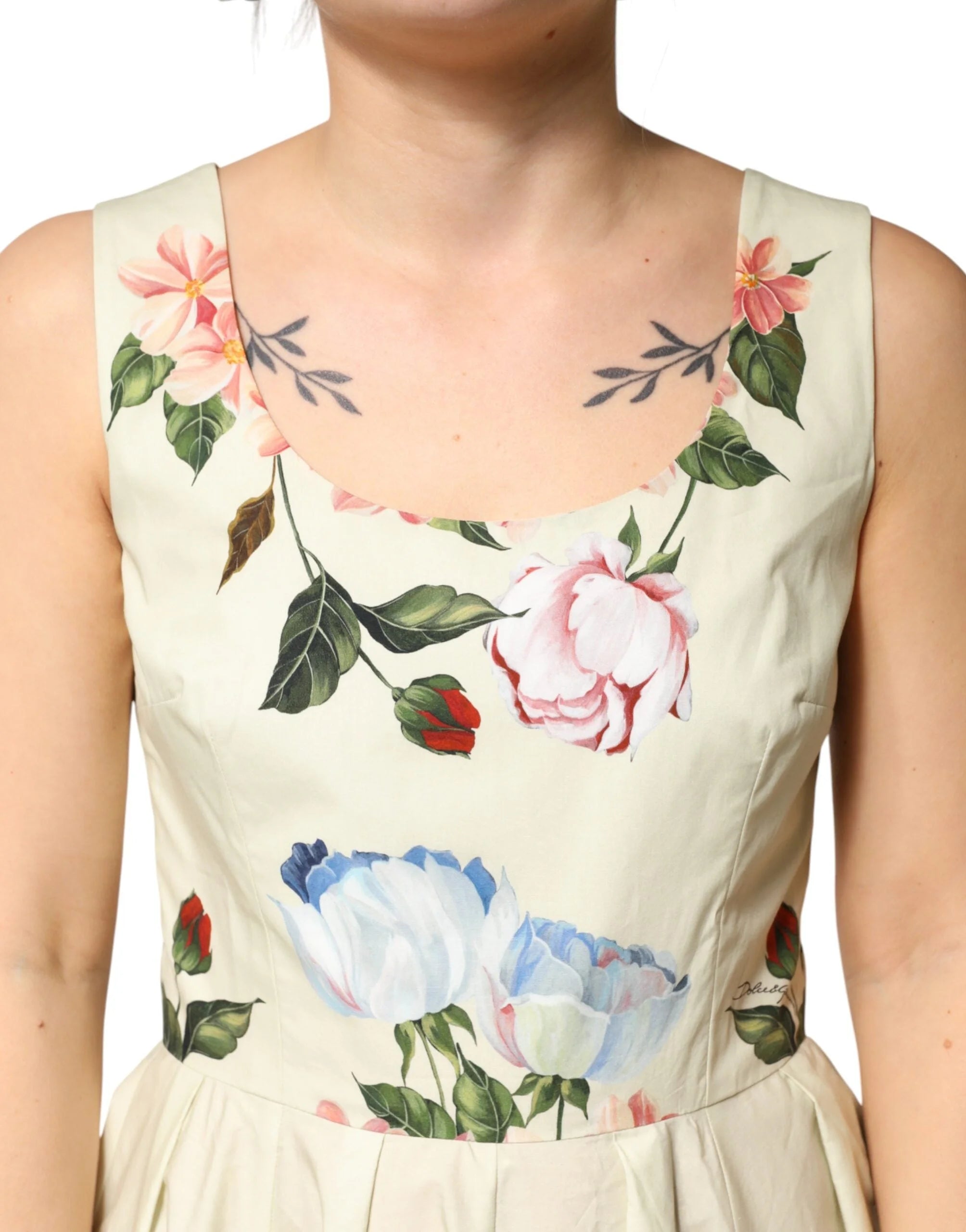 Dolce & Gabbana Beige Floral Sleeveless A-line Dress - IT40|S
