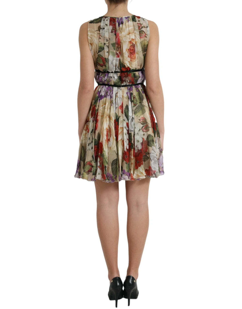Dolce & Gabbana Beige Floral Sleeveless A-line Mini Dress - Dresses
