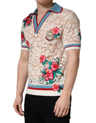 Dolce & Gabbana bézs virágos Teniszklub hímzett póló - IT46 | S