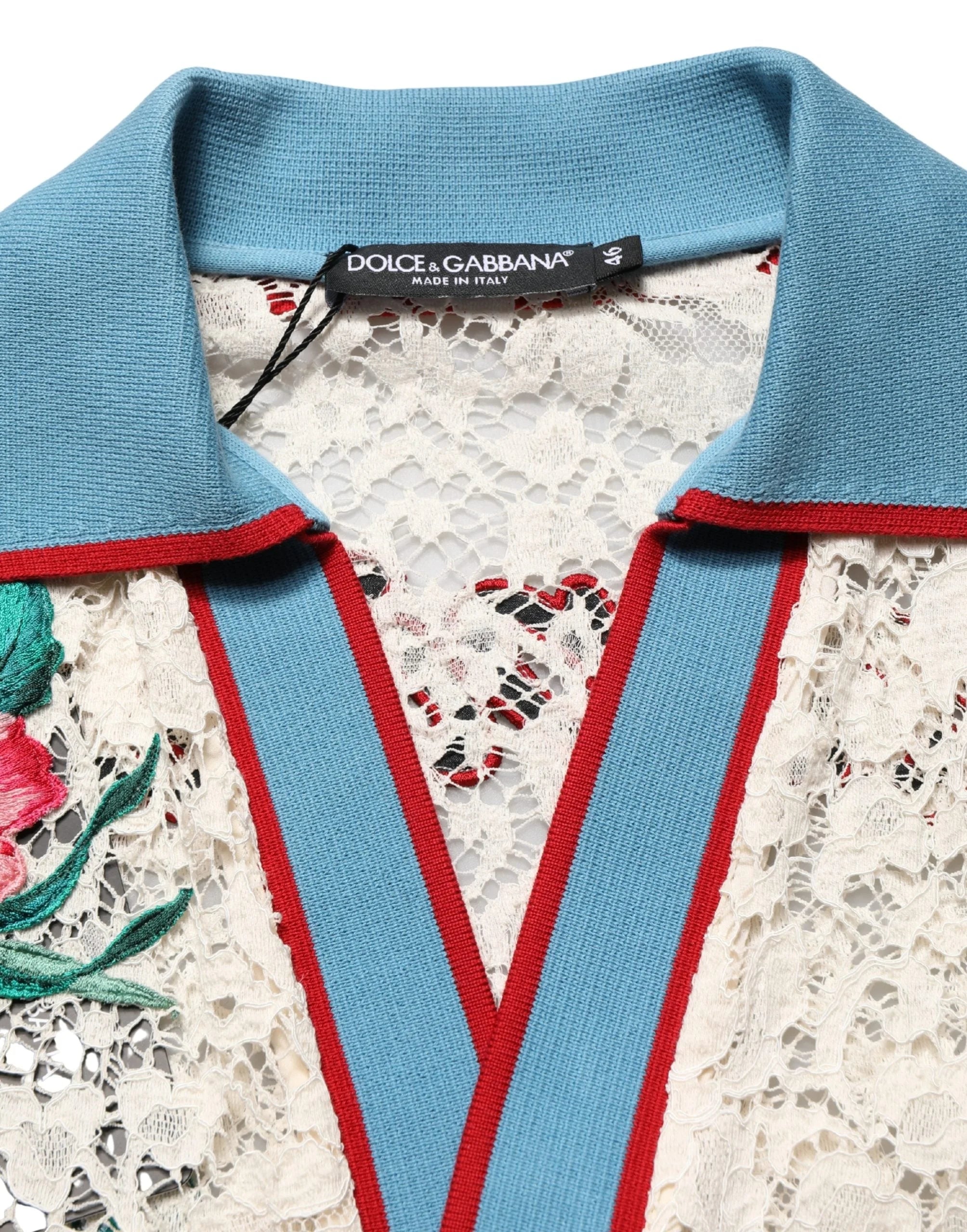 Dolce & Gabbana bézs Virágos Teniszklub hímzéssel ellátott lace póló - IT46 | S