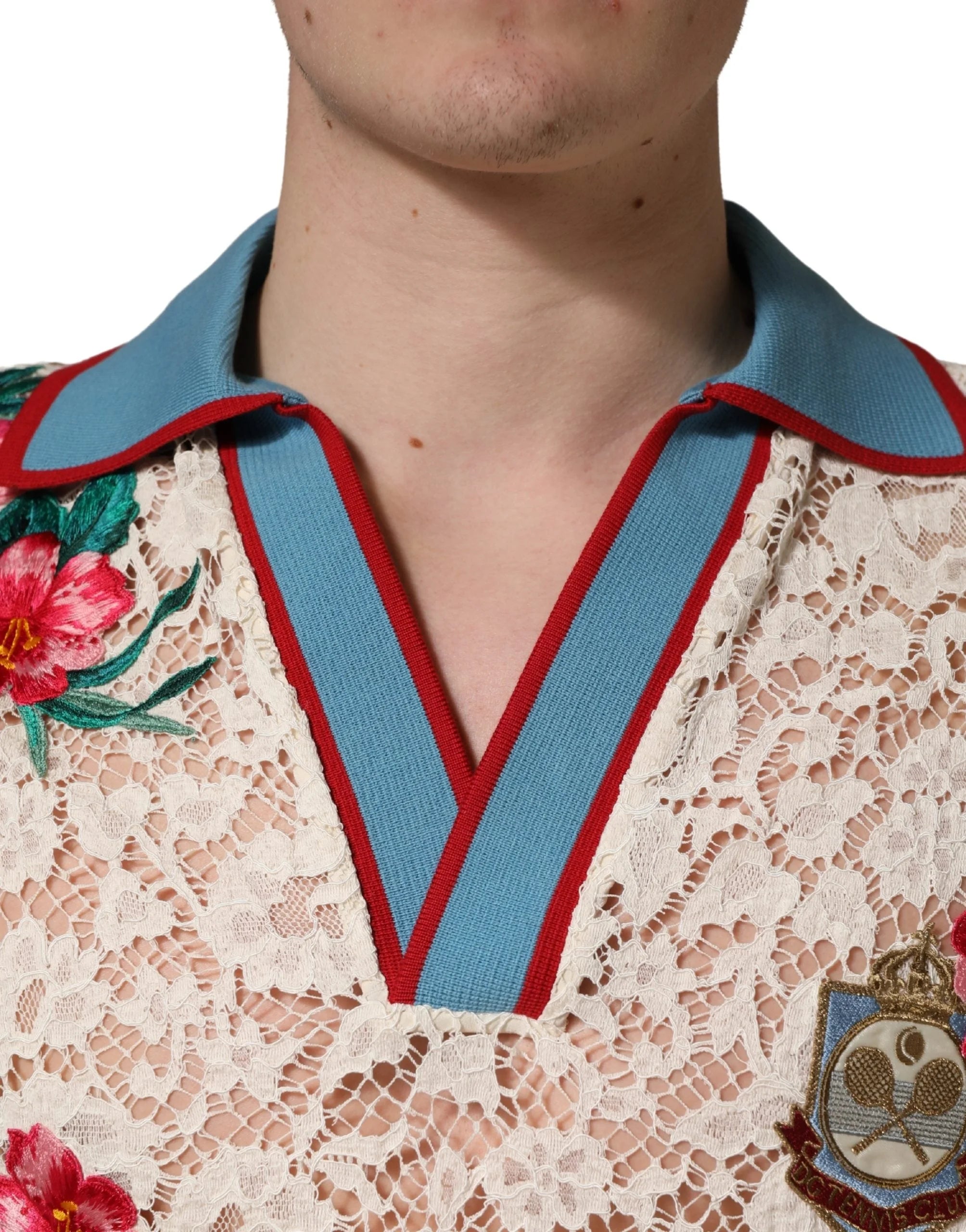 Dolce & Gabbana bézs Virágos Teniszklub hímzéssel ellátott lace póló - IT46 | S