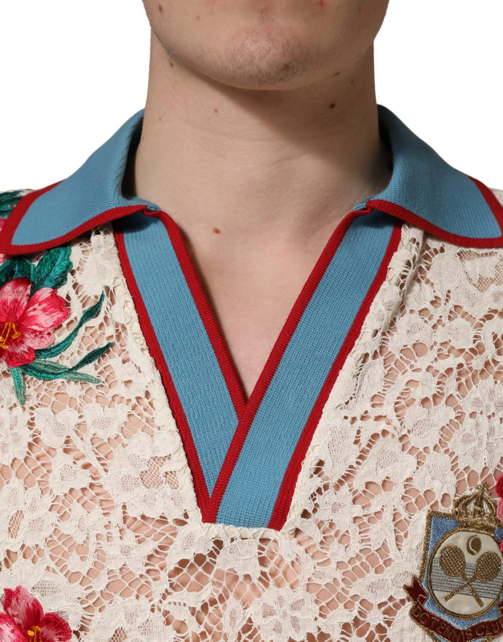Dolce & Gabbana bézs Virágos Teniszklub hímzéssel ellátott lace póló - IT46 | S