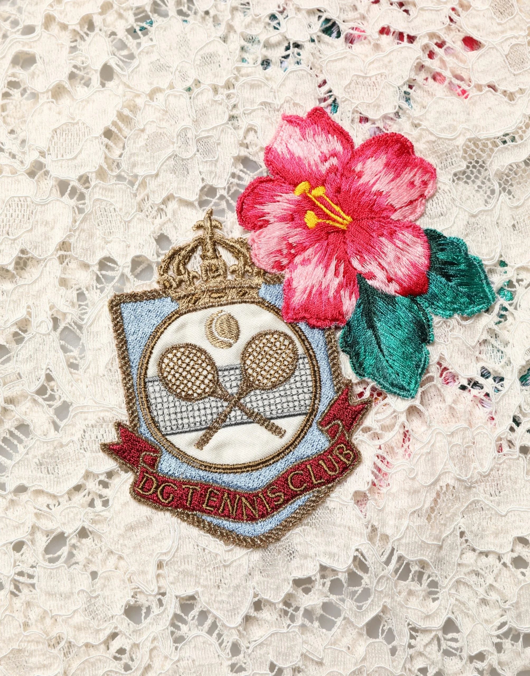 Dolce & Gabbana bézs Virágos Teniszklub hímzéssel ellátott lace póló - IT46 | S