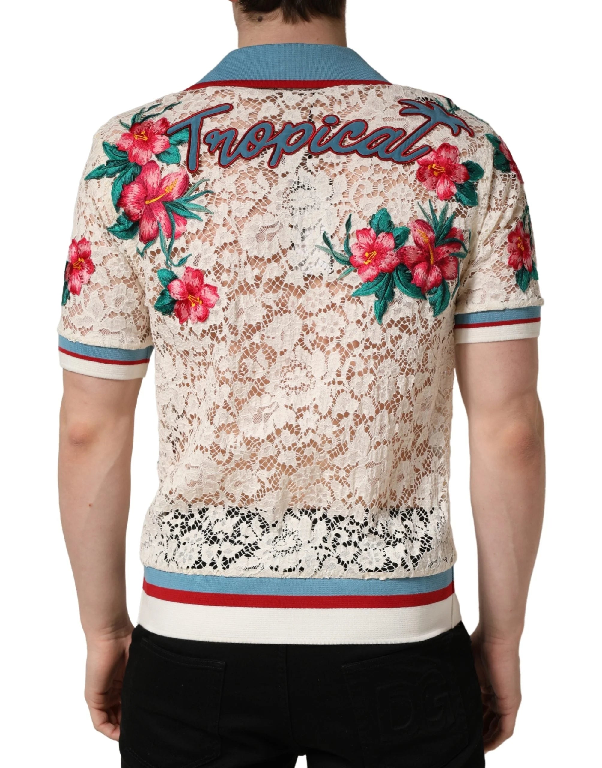 Dolce & Gabbana bézs Virágos Teniszklub hímzéssel ellátott lace póló - IT46 | S