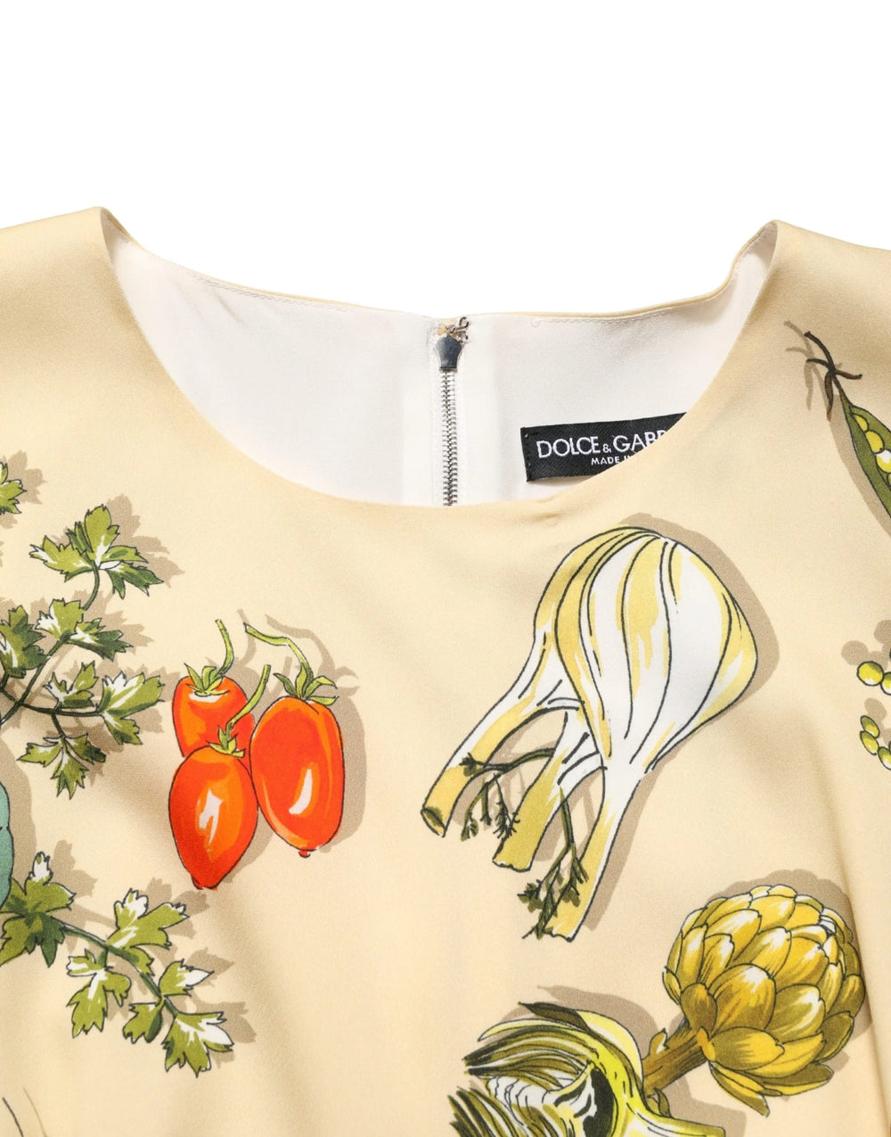 Dolce & Gabbana Bézs Gyümölcs Mintás Selyem Midi Ruha