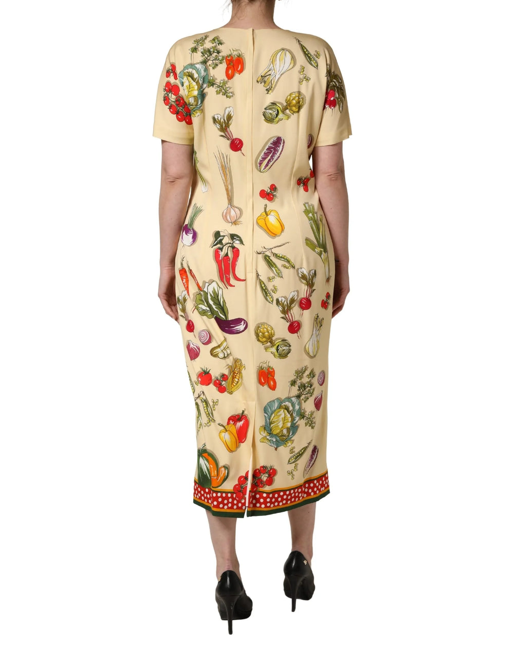 Dolce & Gabbana Bézs Gyümölcs Mintás Selyem Közepes Hosszú Ruha
