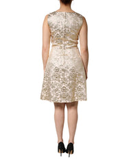 Dolce & Gabbana Beige Gold Floral Brocade Sleeveless Dress - IT42|M