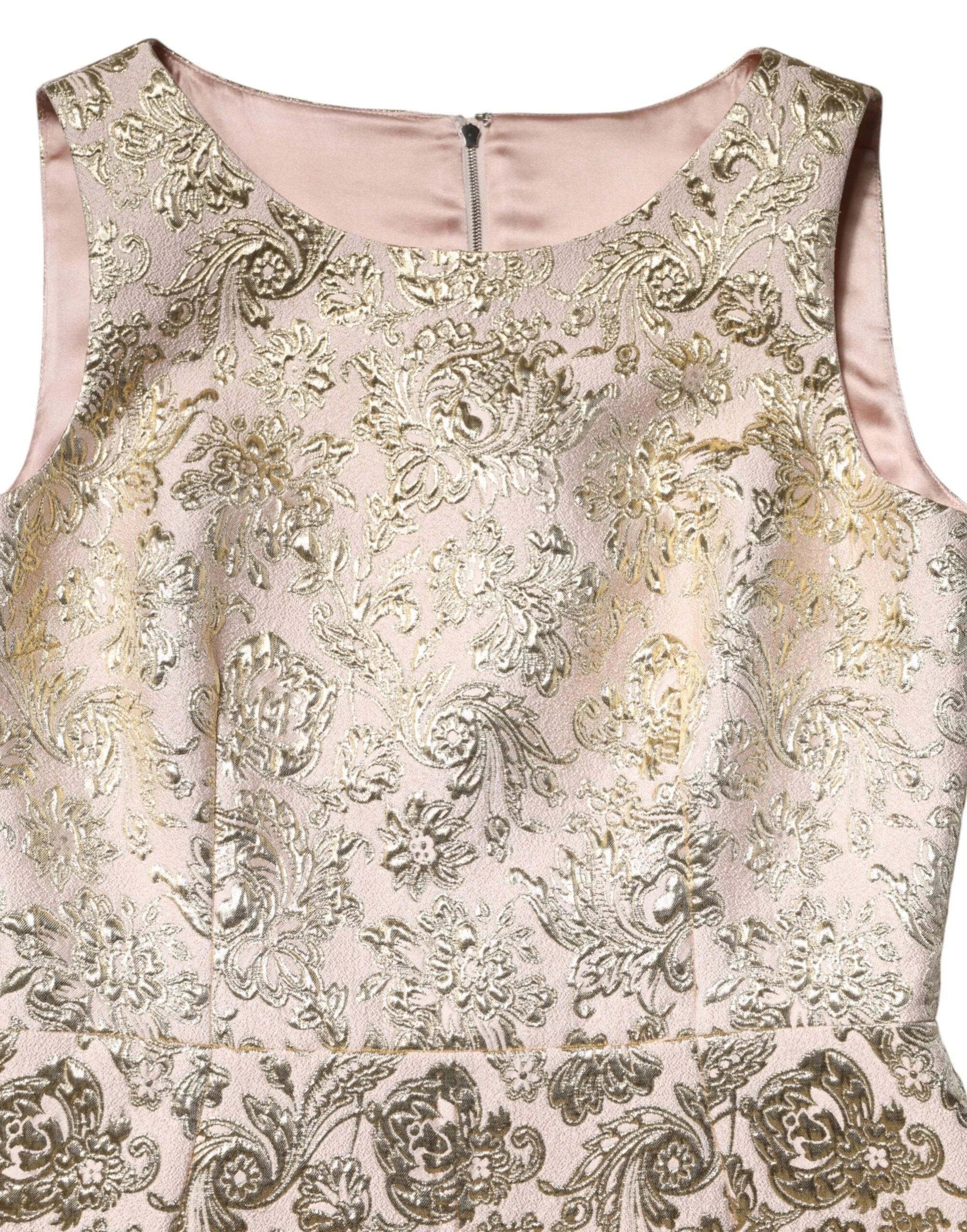 Dolce & Gabbana Beige Gold Floral Brocade Sleeveless Dress - IT42|M
