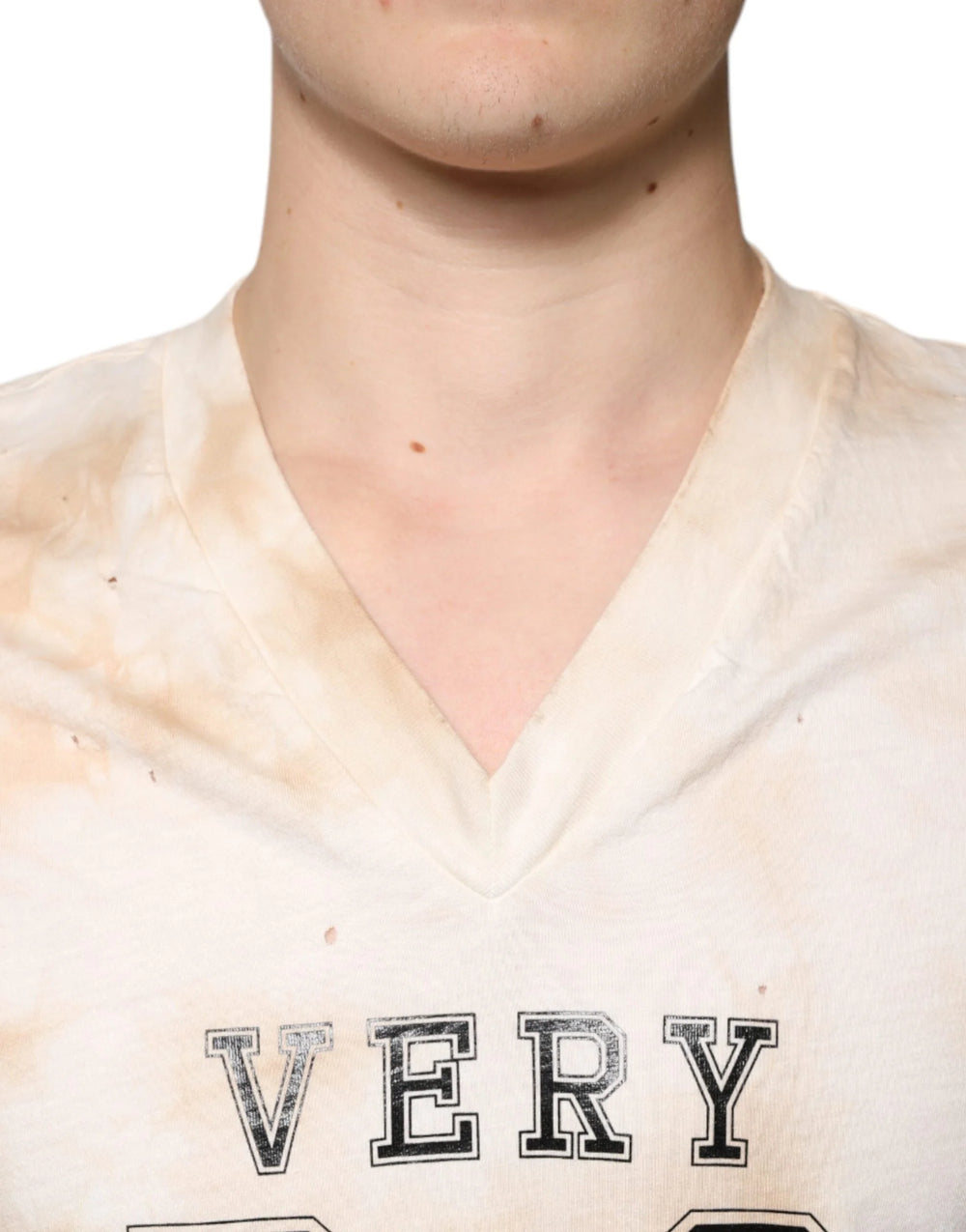 Dolce & Gabbana Beige Graphic Print Cotton V-neck T-shirt - IT48 | M - T-Shirts