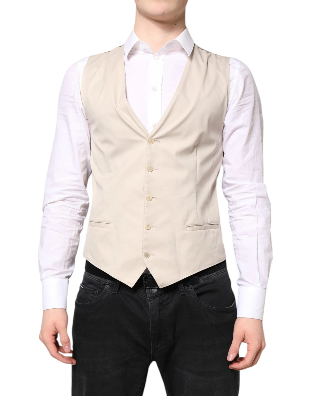 Dolce & Gabbana Beige Gray Dress Men Formal Waistcoat Vest - IT48 | M - Vests