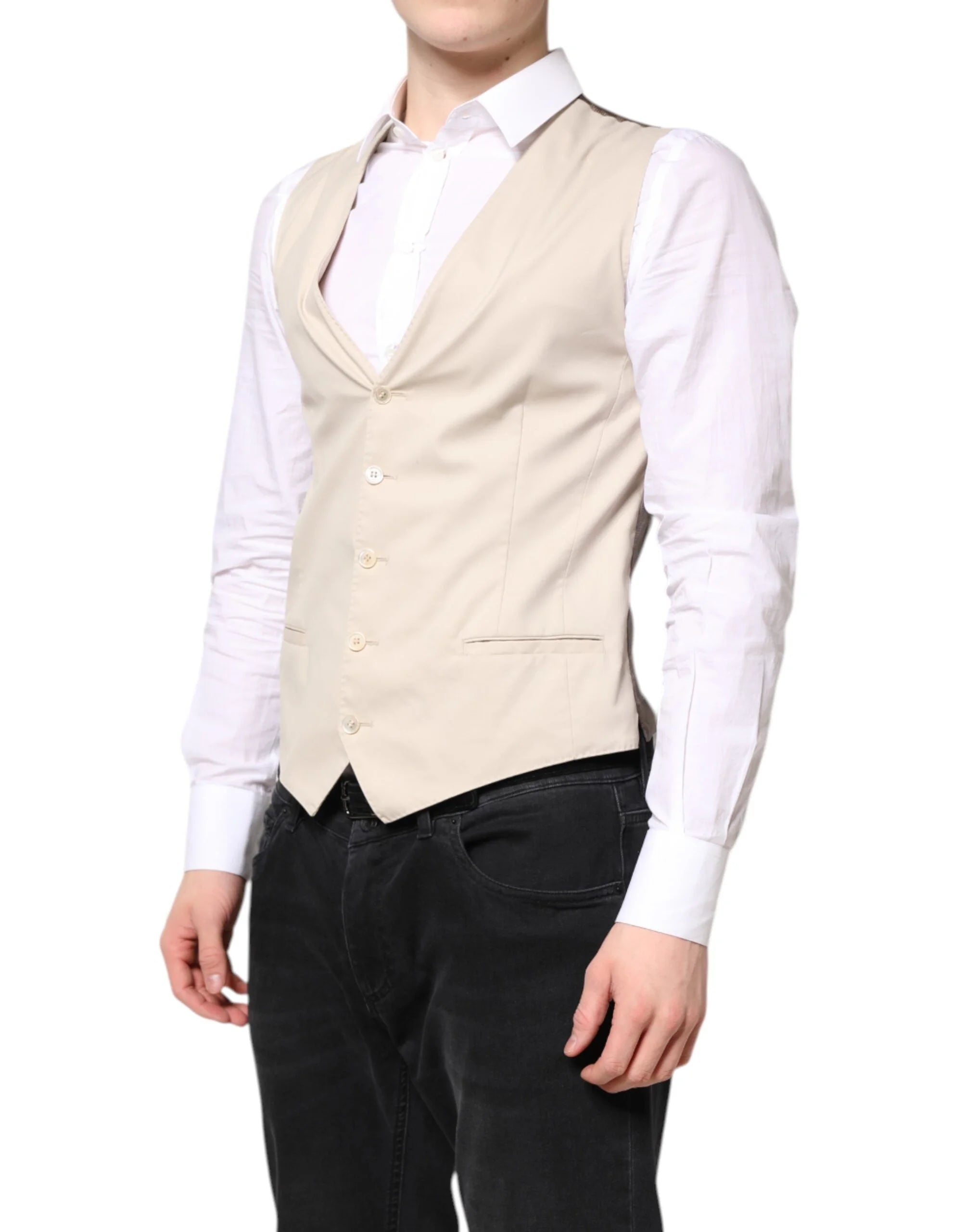 Dolce & Gabbana Beige Gray Dress Men Formal Waistcoat Vest - IT48 | M - Vests
