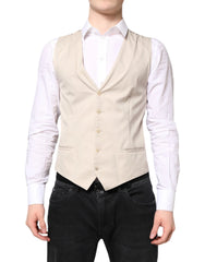 Dolce & Gabbana Beige Gray Dress Men Formal Waistcoat Vest - IT48 | M - Vests