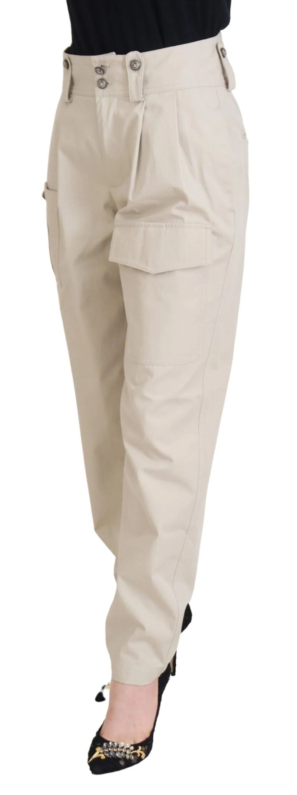 Dolce & Gabbana Beige High Waist Women Pants - IT36|XXS - Trousers