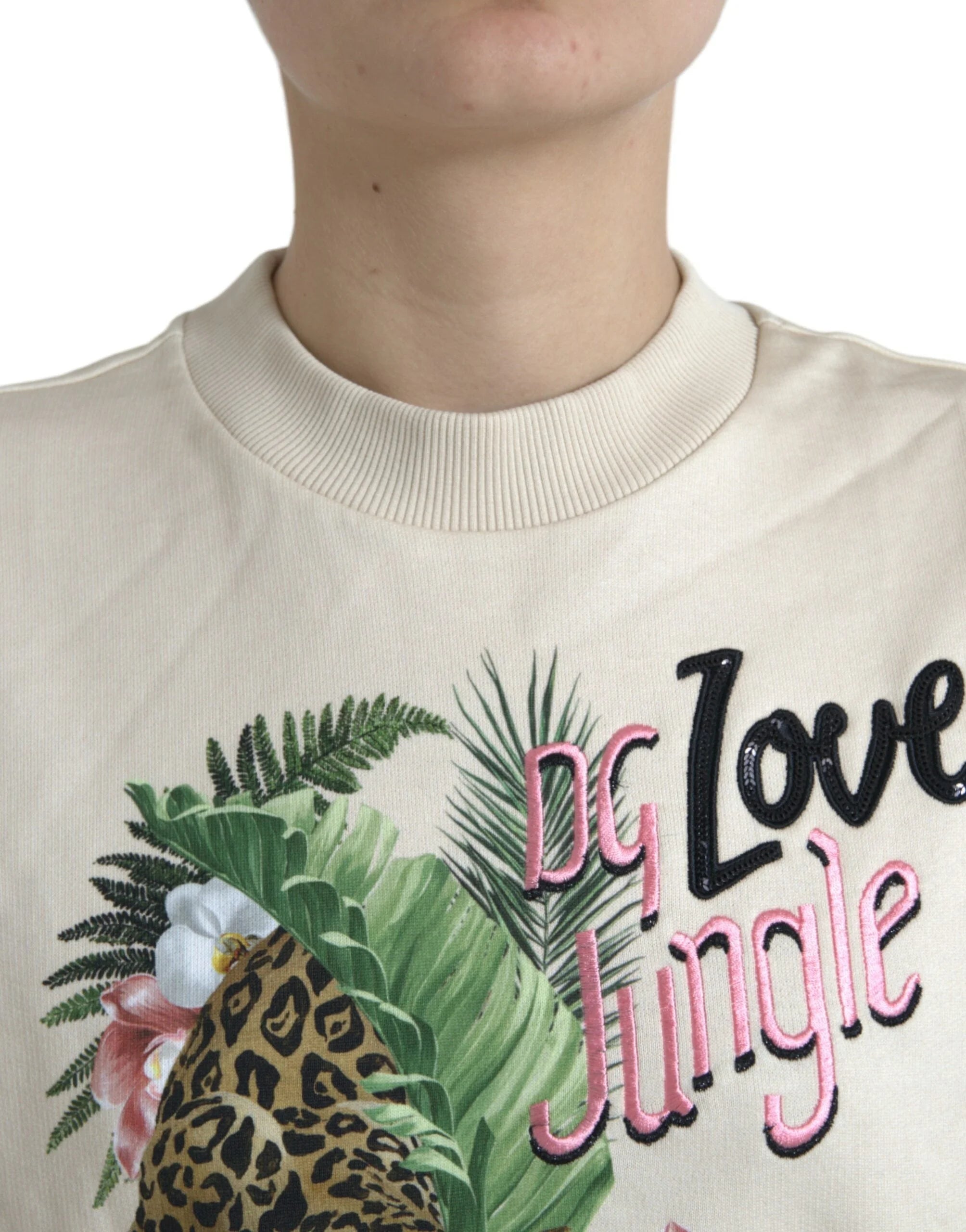 Dolce & Gabbana Beige Jungle Printed Cotton Pullover Sweater - IT38 | XS - Sweaters