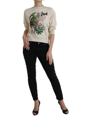 Dolce & Gabbana Beige Jungle Printed Cotton Pullover Sweater - IT38 | XS - Sweaters