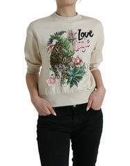 Dolce & Gabbana Beige Jungle Printed Cotton Pullover Sweater - IT38 | XS - Sweaters