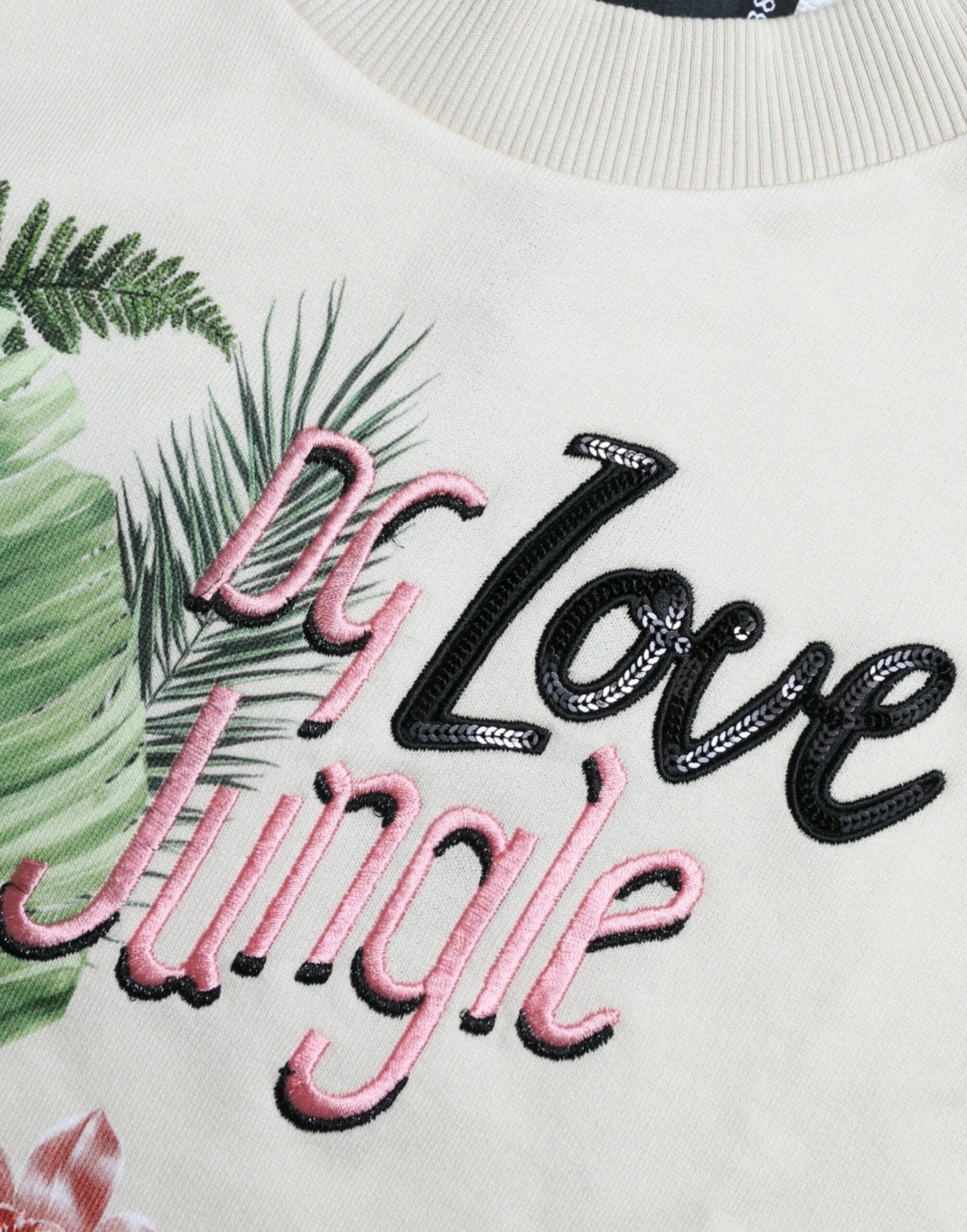 Dolce & Gabbana Beige Jungle Printed Cotton Pullover Sweater - IT38 | XS - Sweaters