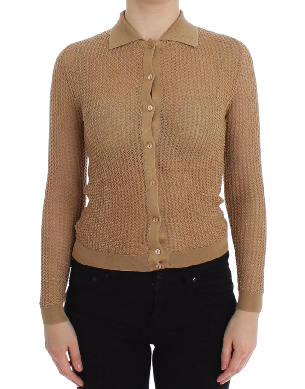 Dolce & Gabbana Beige Knitted Cotton Polo Cardigan Sweater - IT36 | XS - Cardigans