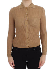 Dolce & Gabbana Beige Knitted Cotton Polo Cardigan Sweater - IT36 | XS - Cardigans