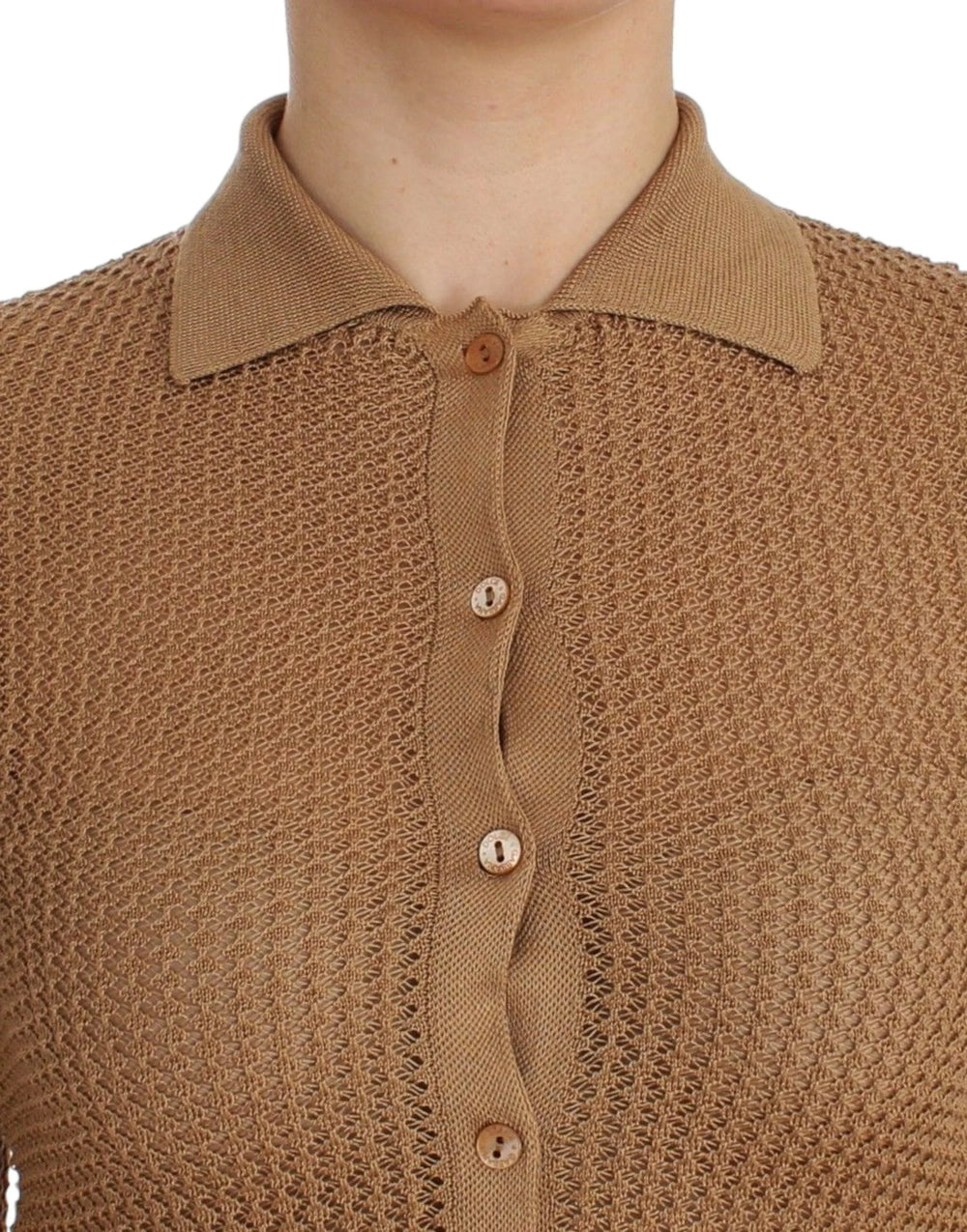 Dolce & Gabbana Beige Knitted Cotton Polo Cardigan Sweater - IT36 | XS - Cardigans