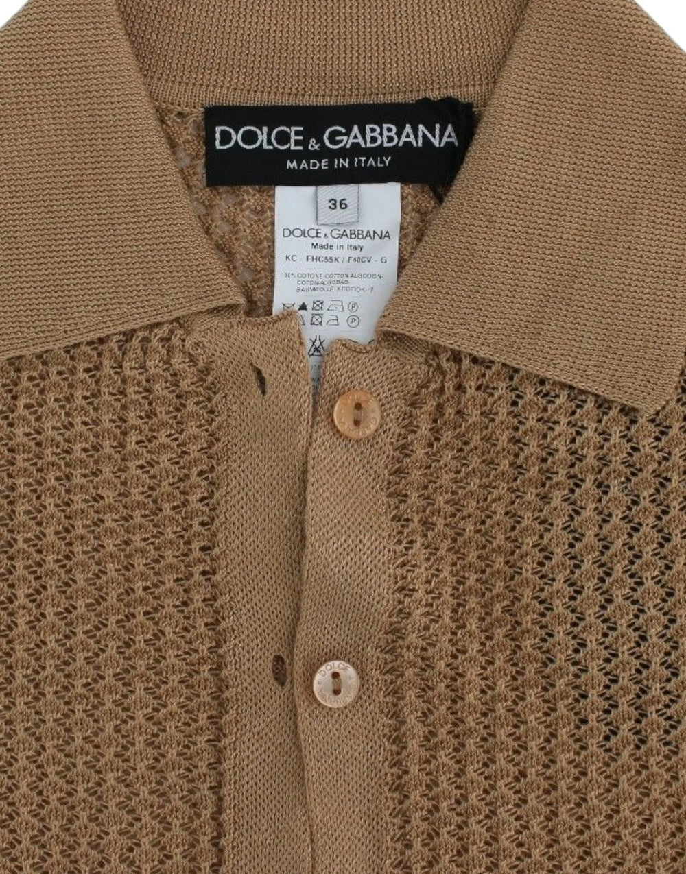 Dolce & Gabbana Beige Knitted Cotton Polo Cardigan Sweater - IT36 | XS - Cardigans