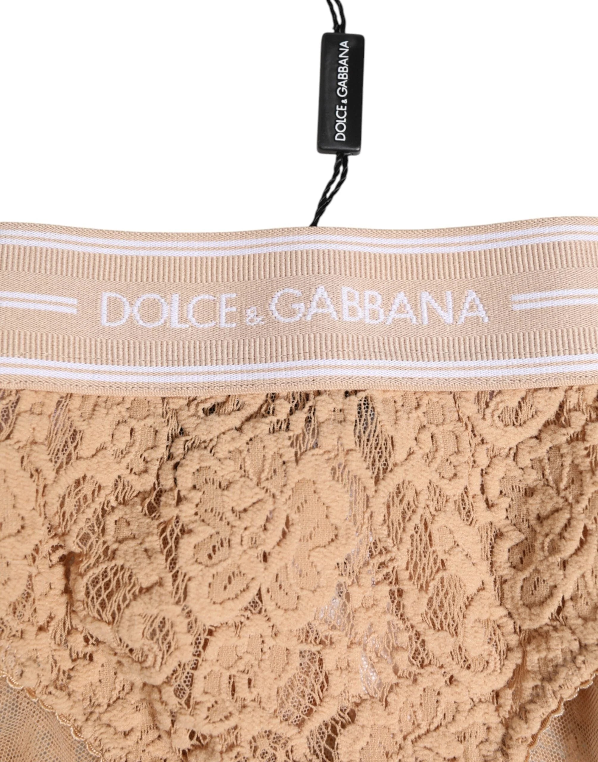 Dolce & Gabbana Beige Lace Brasiliano Briefs Logo Waistband Underwear - Briefs