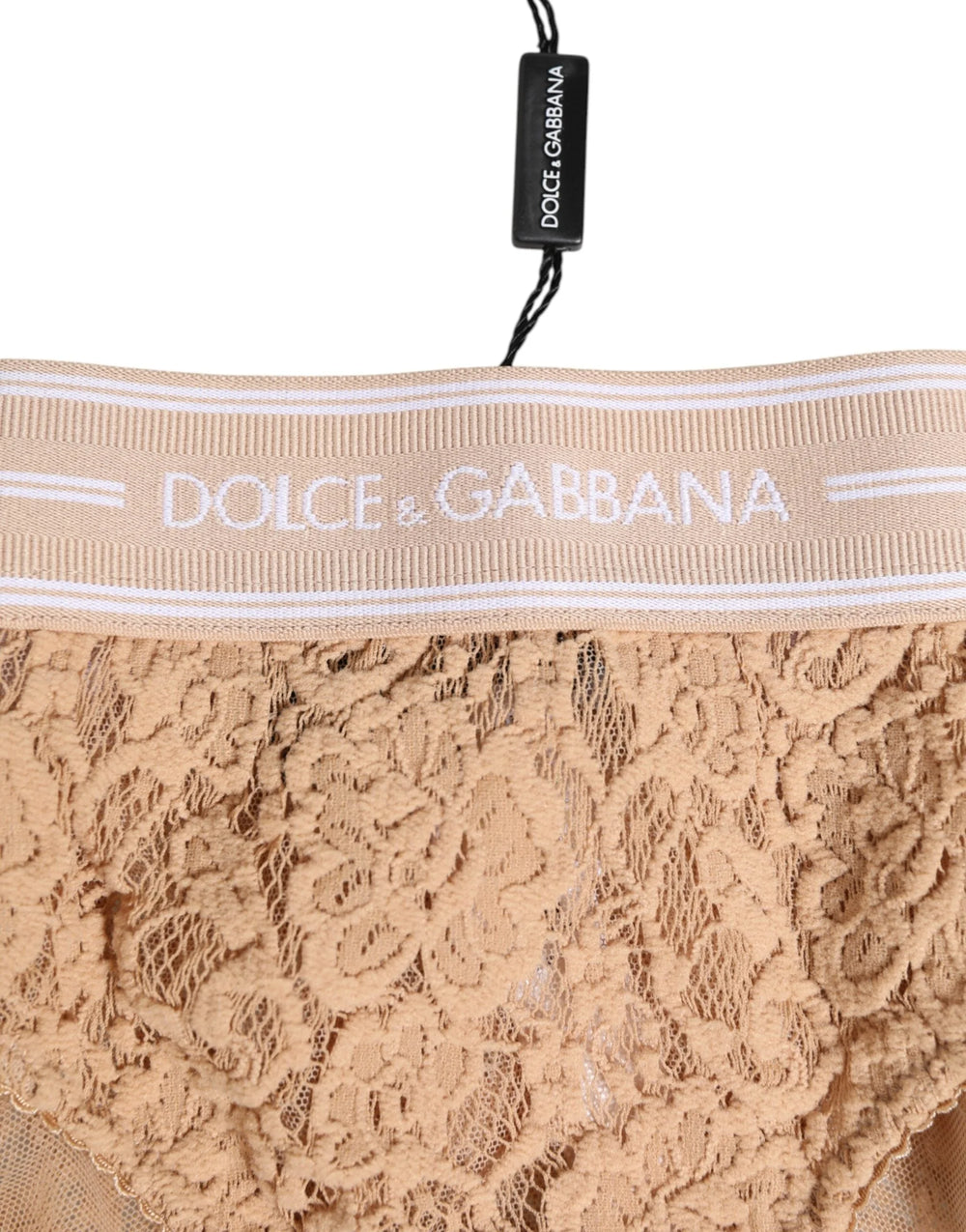 Dolce & Gabbana Beige Lace Brasiliano Briefs Logo Waistband Underwear - Briefs