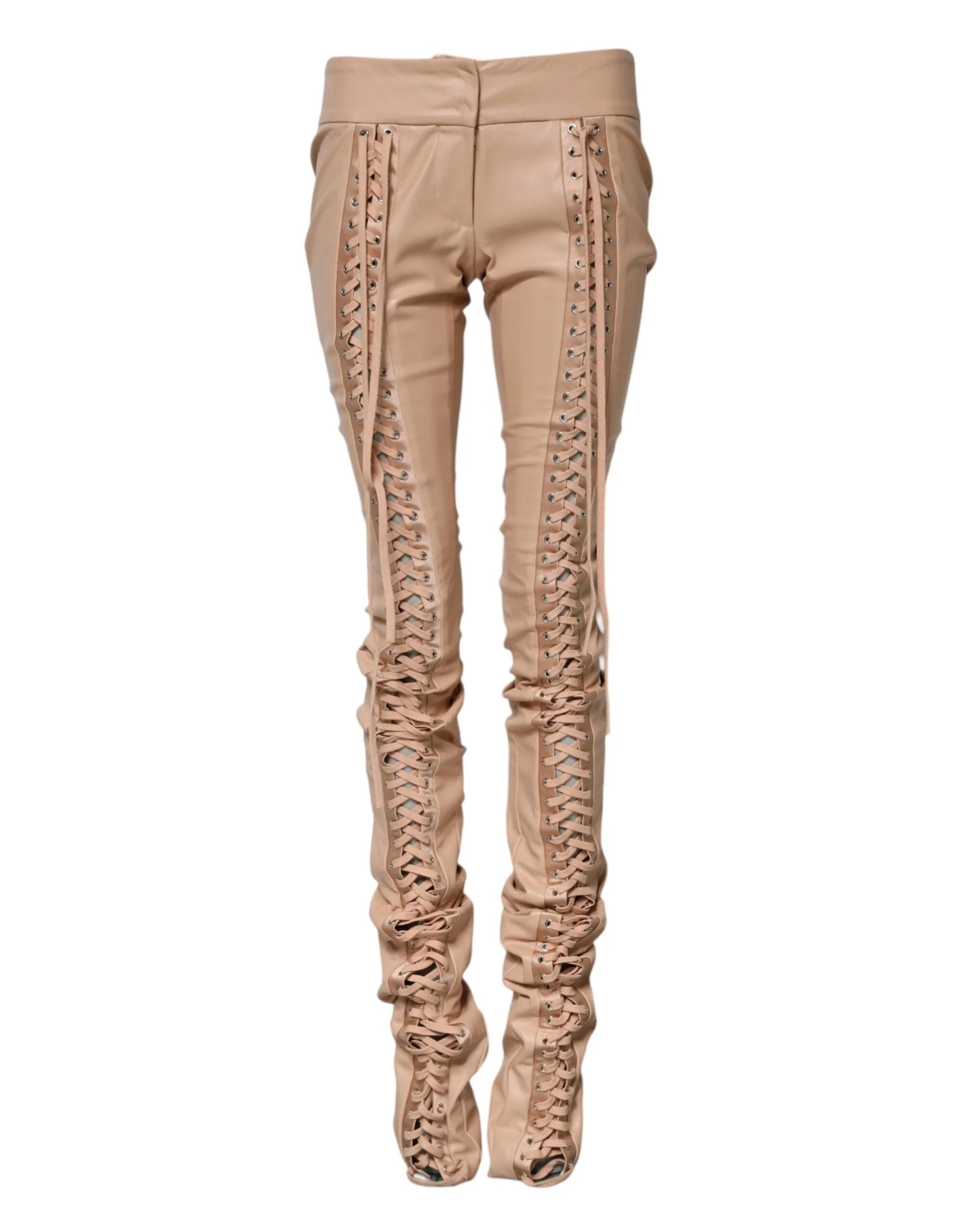 Dolce & Gabbana Beige Lace Details Mid Waist Skinny Pants - IT40|S - Trousers