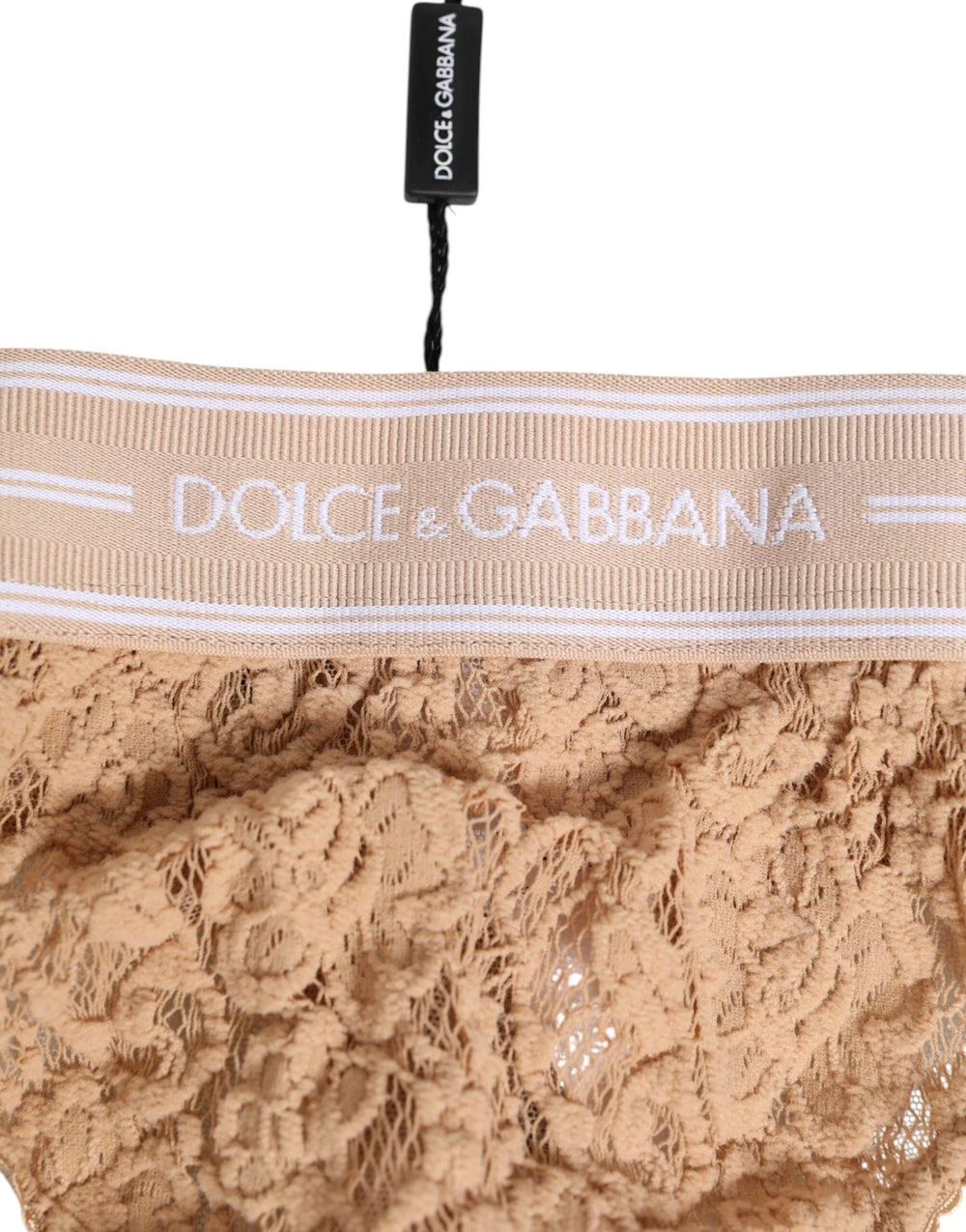 Dolce & Gabbana Beige Lace Logo Elastic Waist Thong Tanga Underwear - IT3 | M - Thongs
